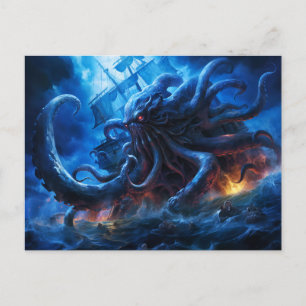 Fantasy Painting Kraken Attacking Ship at Sea Postcard