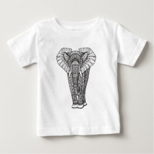Fantasy Patterned Elephant Doodle Baby T-Shirt