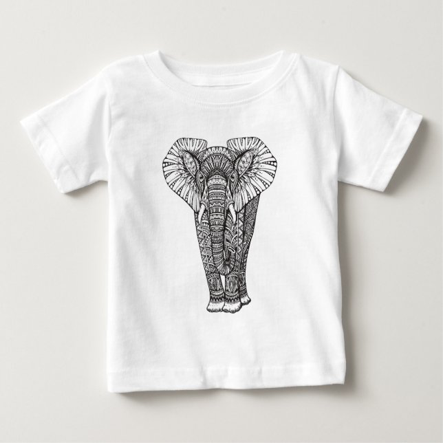 Fantasy Patterned Elephant Doodle Baby T-Shirt (Front)