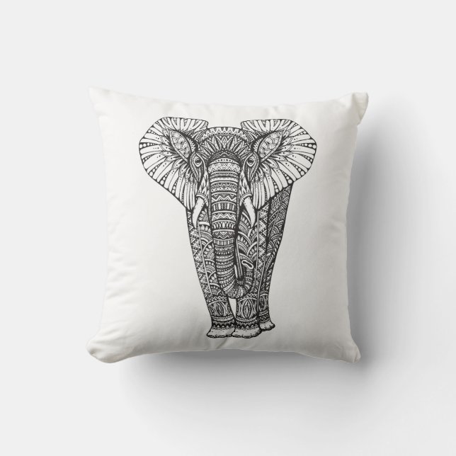 Fantasy Patterned Elephant Doodle Cushion (Front)