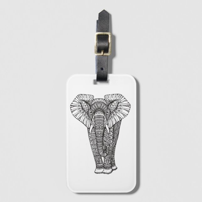 Fantasy Patterned Elephant Doodle Luggage Tag (Front Vertical)