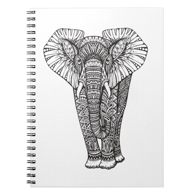 Fantasy Patterned Elephant Doodle Notebook (Front)