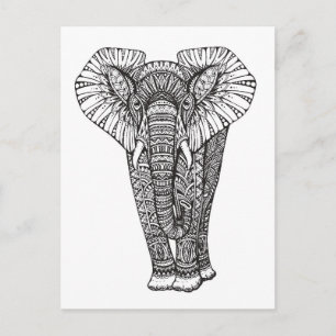 Fantasy Patterned Elephant Doodle Postcard