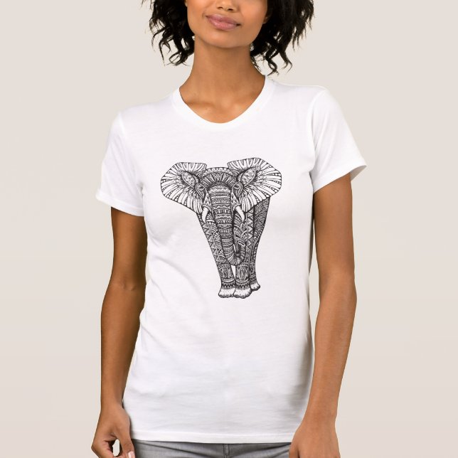 Fantasy Patterned Elephant Doodle T-Shirt (Front)