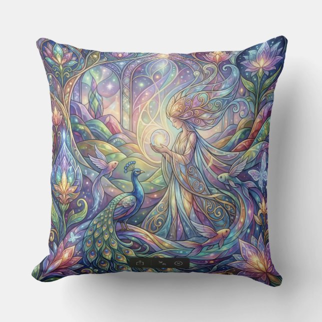 Fantasy Peacock Throw Pillow (Front)