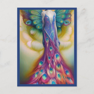 Fantasy Peacock Wedding Dress Fairytale Forest Postcard