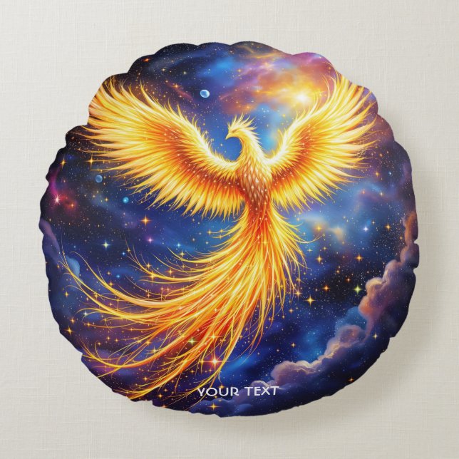 Fantasy Phoenix Stars Space Round Cushion (Front)