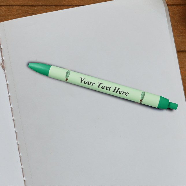 Fantasy Pickle Man Brown Suit Black Ink Pen (Funny men in suits with big green pickle heads with faces on green writing pen.)