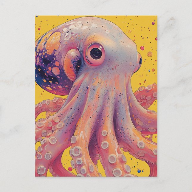 Fantasy Pink and Purple Octopus Postcard (Front)