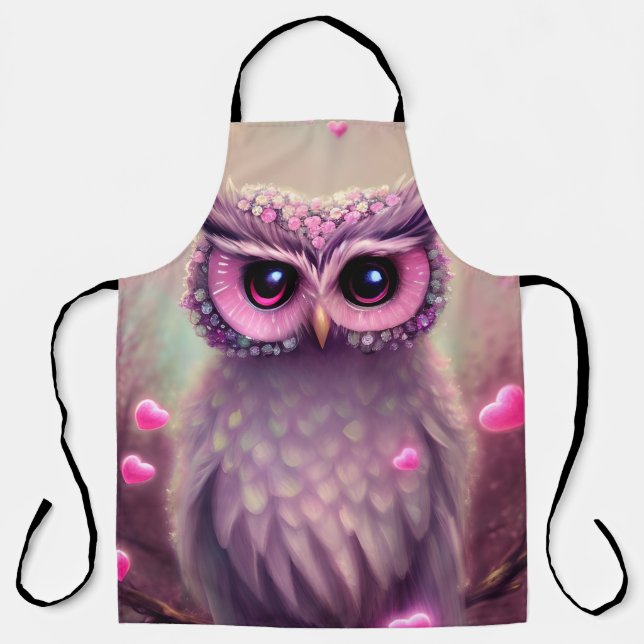 Fantasy Pink Fluffy Kawaii Owl Apron (Front)