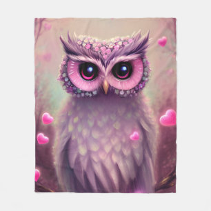 Fantasy Pink Fluffy Kawaii Owl Fleece Blanket