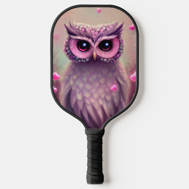 Fantasy Pink Fluffy Kawaii Owl Pickleball Paddle (Front)
