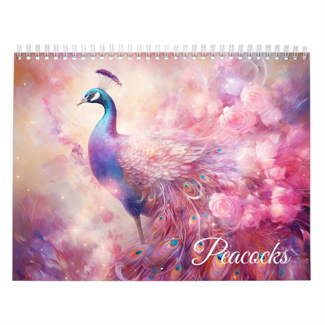 Fantasy Pink Peacocks in Abstract Style Calendar (Cover)