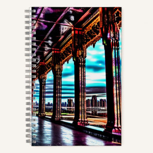 Fantasy pink red blue sky city reality cityscape notebook
