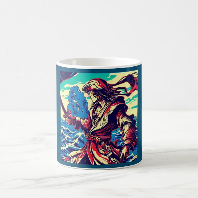 Fantasy Pirate Anime - Woodcut 2 Coffee Mug (Center)