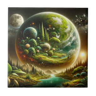 Fantasy Planet – Magical Cosmic Nature Ceramic Tile