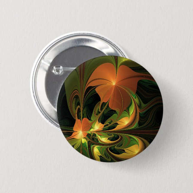 Fantasy Plant Abstract Green Rust Brown Fractal 6 Cm Round Badge (Front & Back)