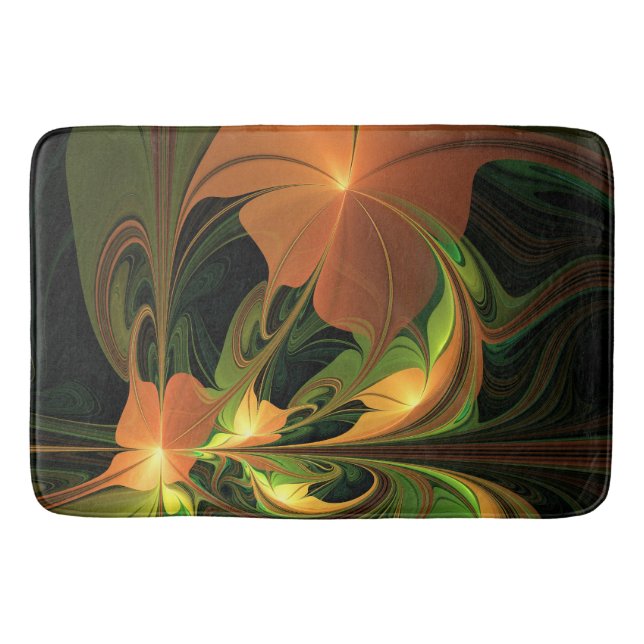 Fantasy Plant Abstract Green Rust Brown Fractal Bath Mat (Front)