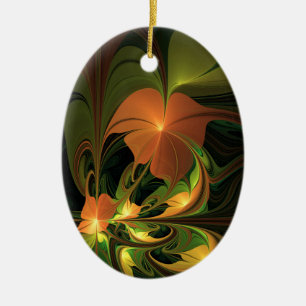 Fantasy Plant Abstract Green Rust Brown Fractal Ceramic Ornament