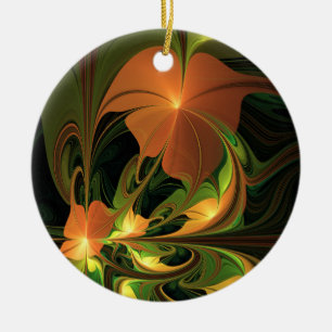 Fantasy Plant Abstract Green Rust Brown Fractal Ceramic Ornament