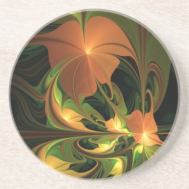 Fantasy Plant Abstract Green Rust Brown Fractal Coaster (Front)