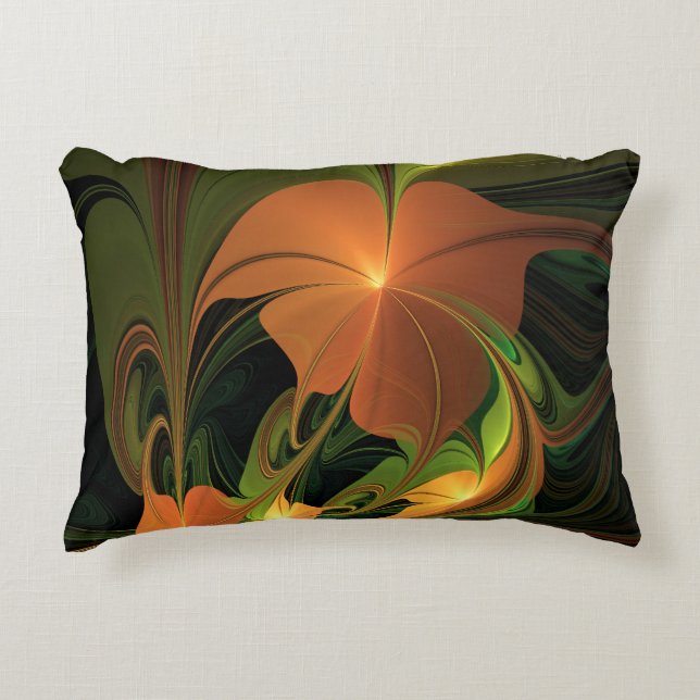 Fantasy Plant Abstract Green Rust Brown Fractal Decorative Cushion (Front)