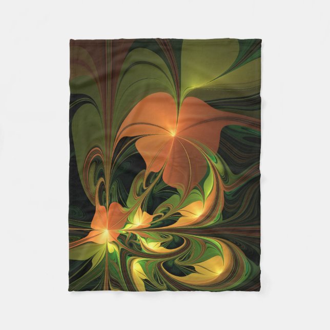 Fantasy Plant Abstract Green Rust Brown Fractal Fleece Blanket (Front)