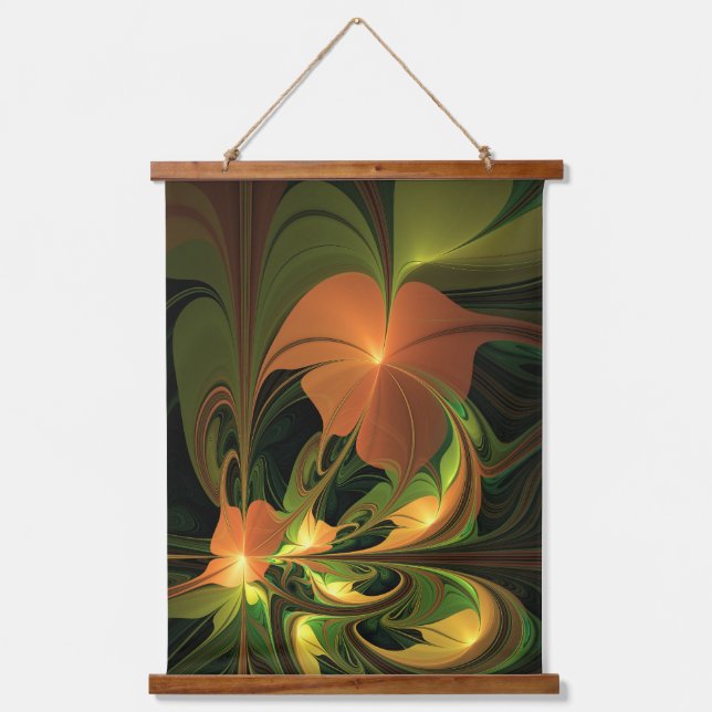 Fantasy Plant Abstract Green Rust Brown Fractal Hanging Tapestry (Front)