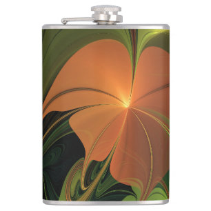 Fantasy Plant Abstract Green Rust Brown Fractal Hip Flask