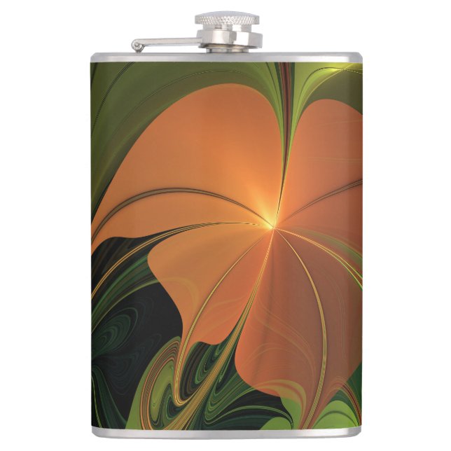 Fantasy Plant Abstract Green Rust Brown Fractal Hip Flask (Front)