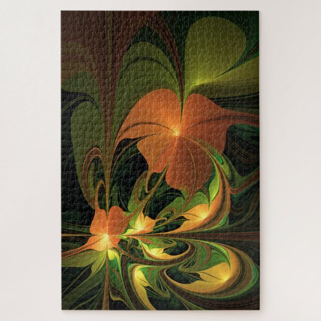Fantasy Plant Abstract Green Rust Brown Fractal Jigsaw Puzzle (Vertical)