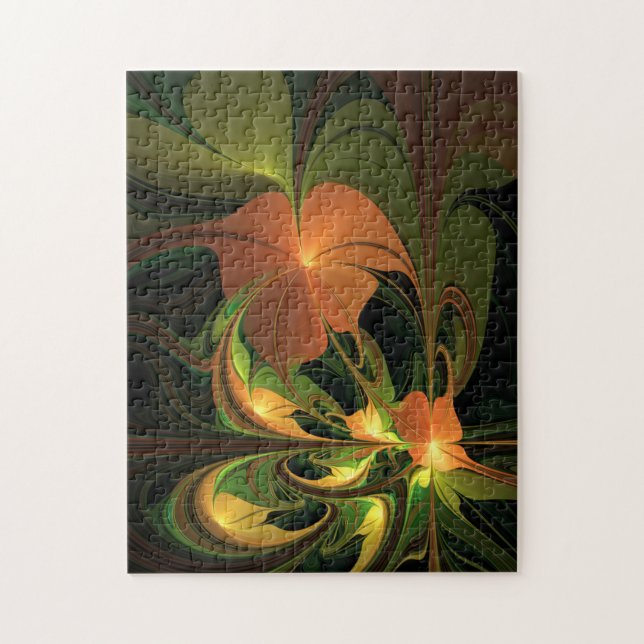 Fantasy Plant Abstract Green Rust Brown Fractal Jigsaw Puzzle (Vertical)