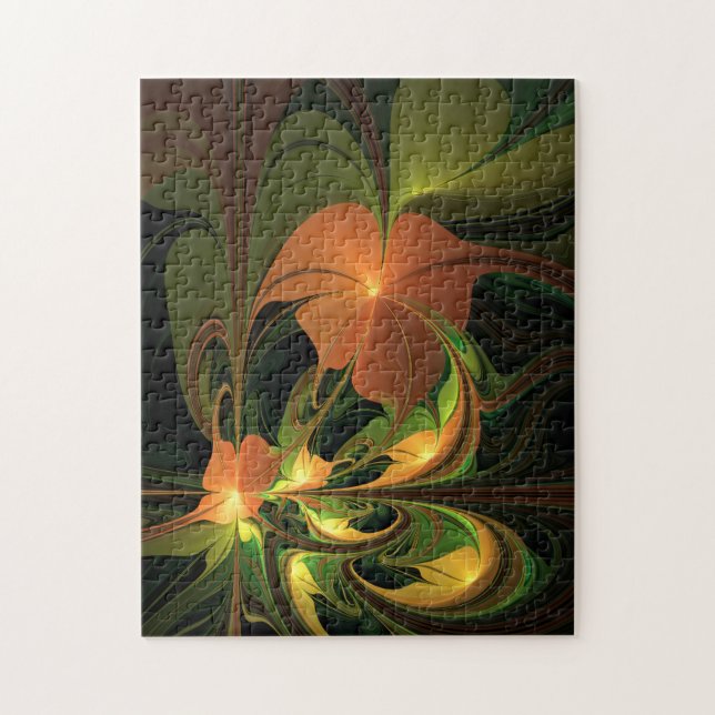 Fantasy Plant Abstract Green Rust Brown Fractal Jigsaw Puzzle (Vertical)