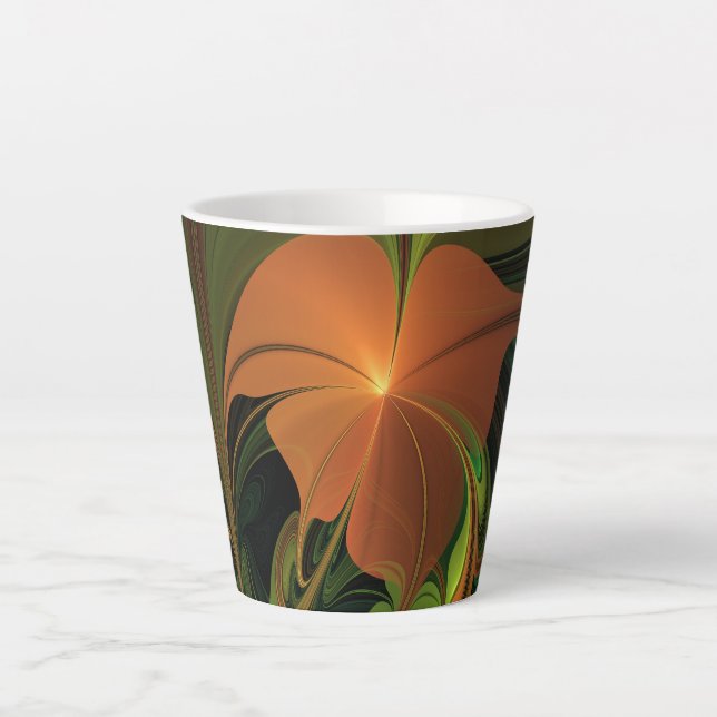 Fantasy Plant Abstract Green Rust Brown Fractal Latte Mug (Front)
