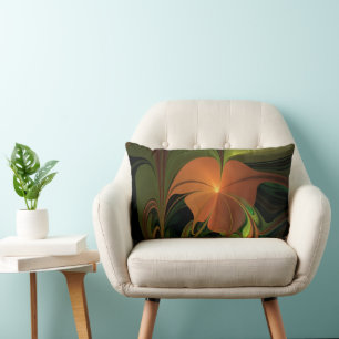 Fantasy Plant Abstract Green Rust Brown Fractal Lumbar Cushion