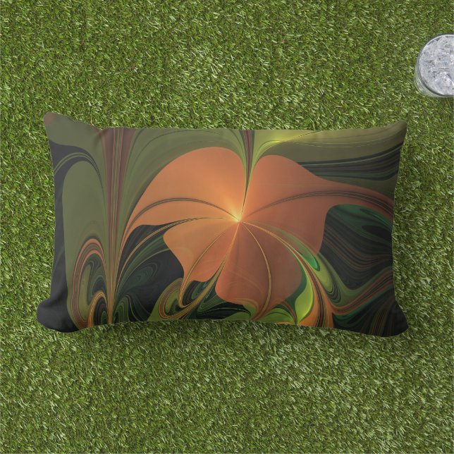 Fantasy Plant Abstract Green Rust Brown Fractal Lumbar Cushion (Grass)