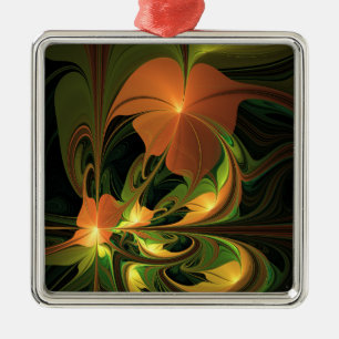 Fantasy Plant Abstract Green Rust Brown Fractal Metal Ornament
