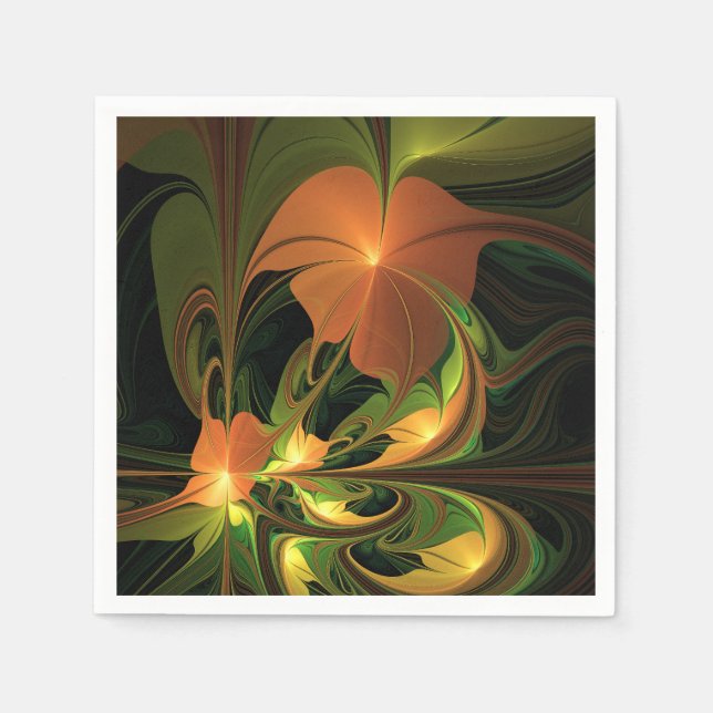 Fantasy Plant Abstract Green Rust Brown Fractal Napkin (Front)
