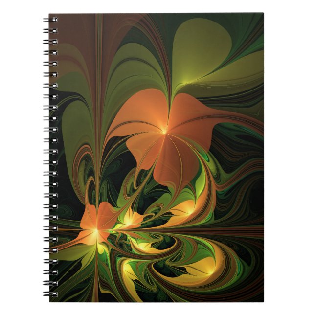 Fantasy Plant Abstract Green Rust Brown Fractal Notebook (Front)