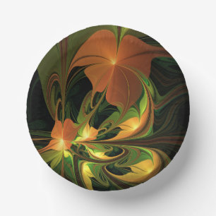 Fantasy Plant Abstract Green Rust Brown Fractal Paper Plate