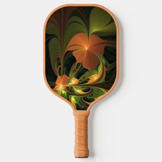 Fantasy Plant Abstract Green Rust Brown Fractal Pickleball Paddle (Front)
