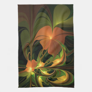 Fantasy Plant Abstract Green Rust Brown Fractal Tea Towel