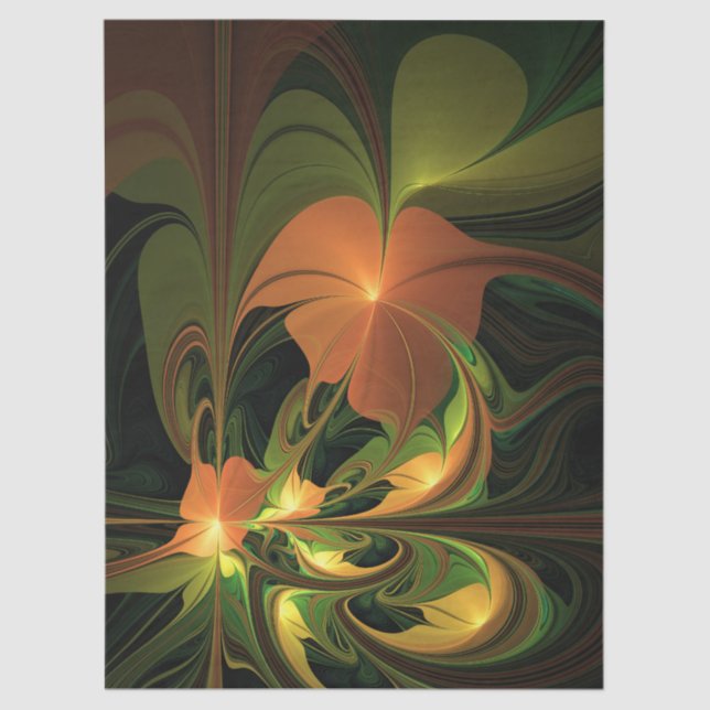 Fantasy Plant Abstract Green Rust Brown Fractal Tissue Paper (Front)