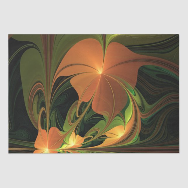Fantasy Plant Abstract Green Rust Brown Fractal Tissue Paper (Front)