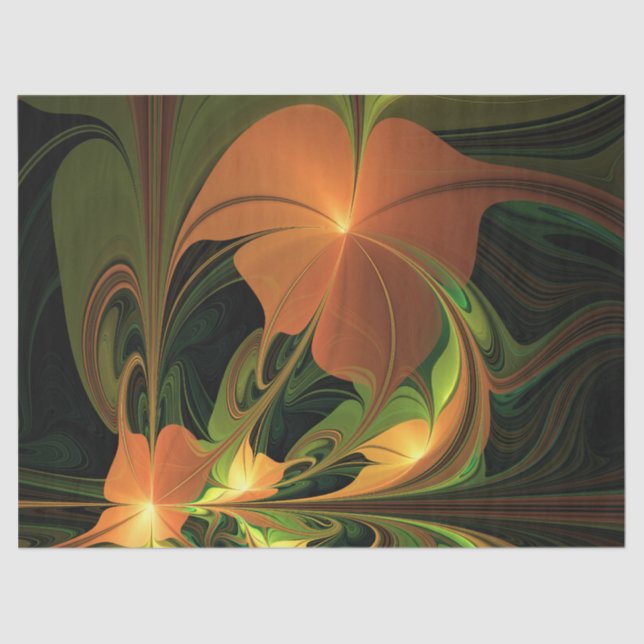 Fantasy Plant Abstract Green Rust Brown Fractal Tissue Paper (Front)