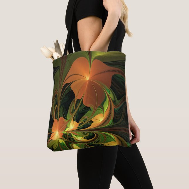 Fantasy Plant Abstract Green Rust Brown Fractal Tote Bag (Close Up)