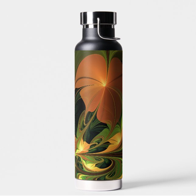 Fantasy Plant Abstract Green Rust Brown Fractal Water Bottle (Left)