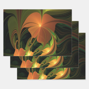 Fantasy Plant Abstract Green Rust Brown Fractal Wrapping Paper Sheet