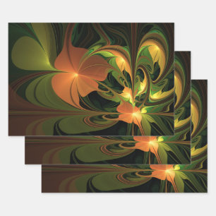 Fantasy Plant Abstract Green Rust Brown Fractal Wrapping Paper Sheet