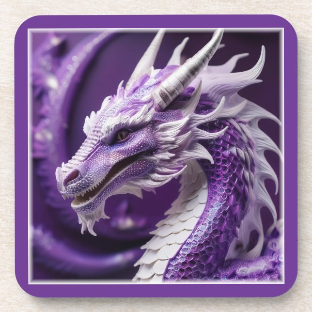 Fantasy Portrait Of A Purple & White Dragon Coaster (Front)